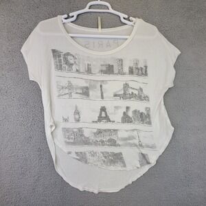 Occasions Women's Shirt Top Size Large White‎ Cropped Rhinestone Paris LA NY